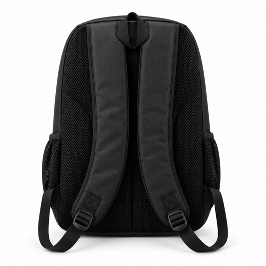 Back of the laptop backpack with padded mesh panel and straps