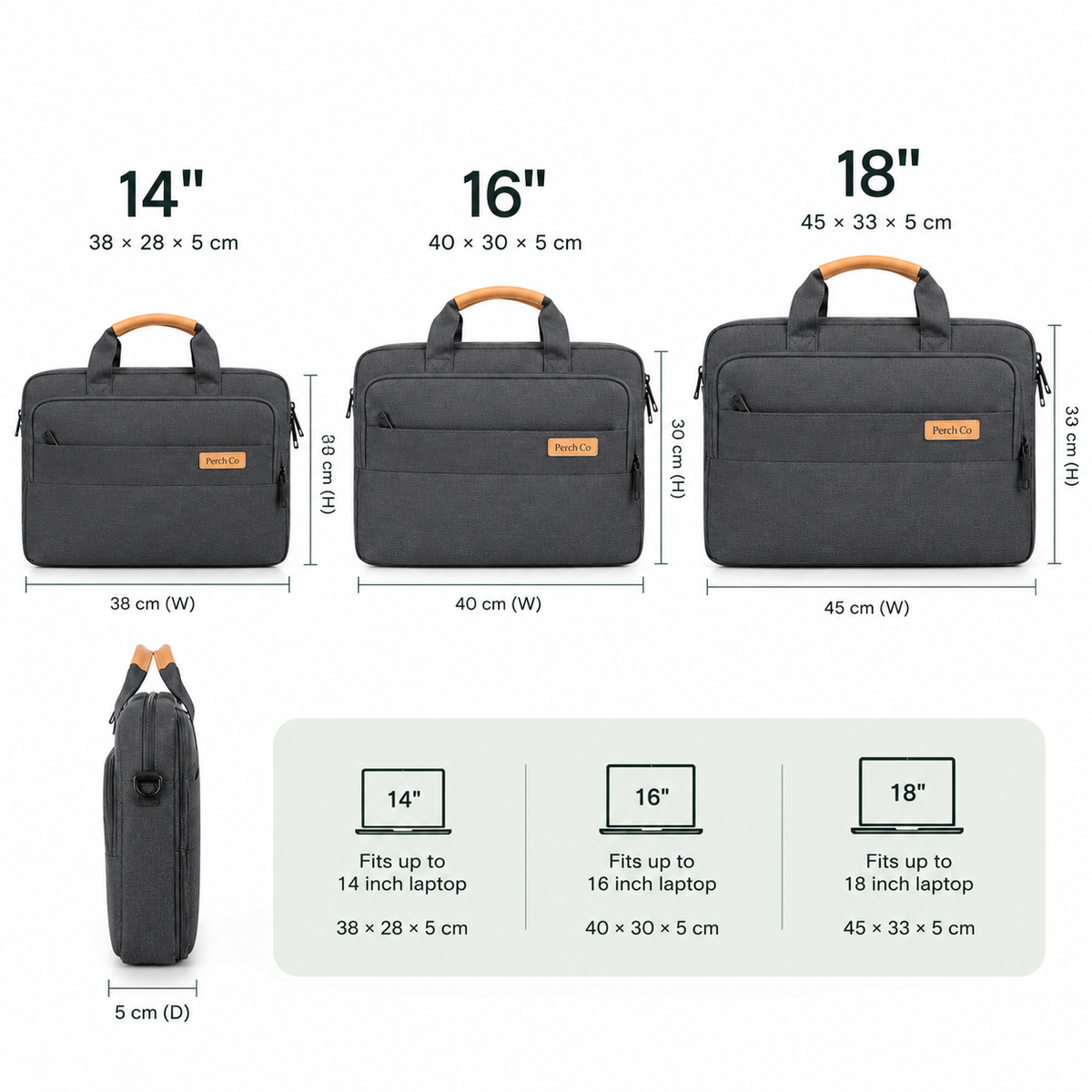 Laptop briefcase in 14, 16 and 18 inch sizes