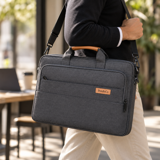 Laptop briefcase carried on its shoulder strap