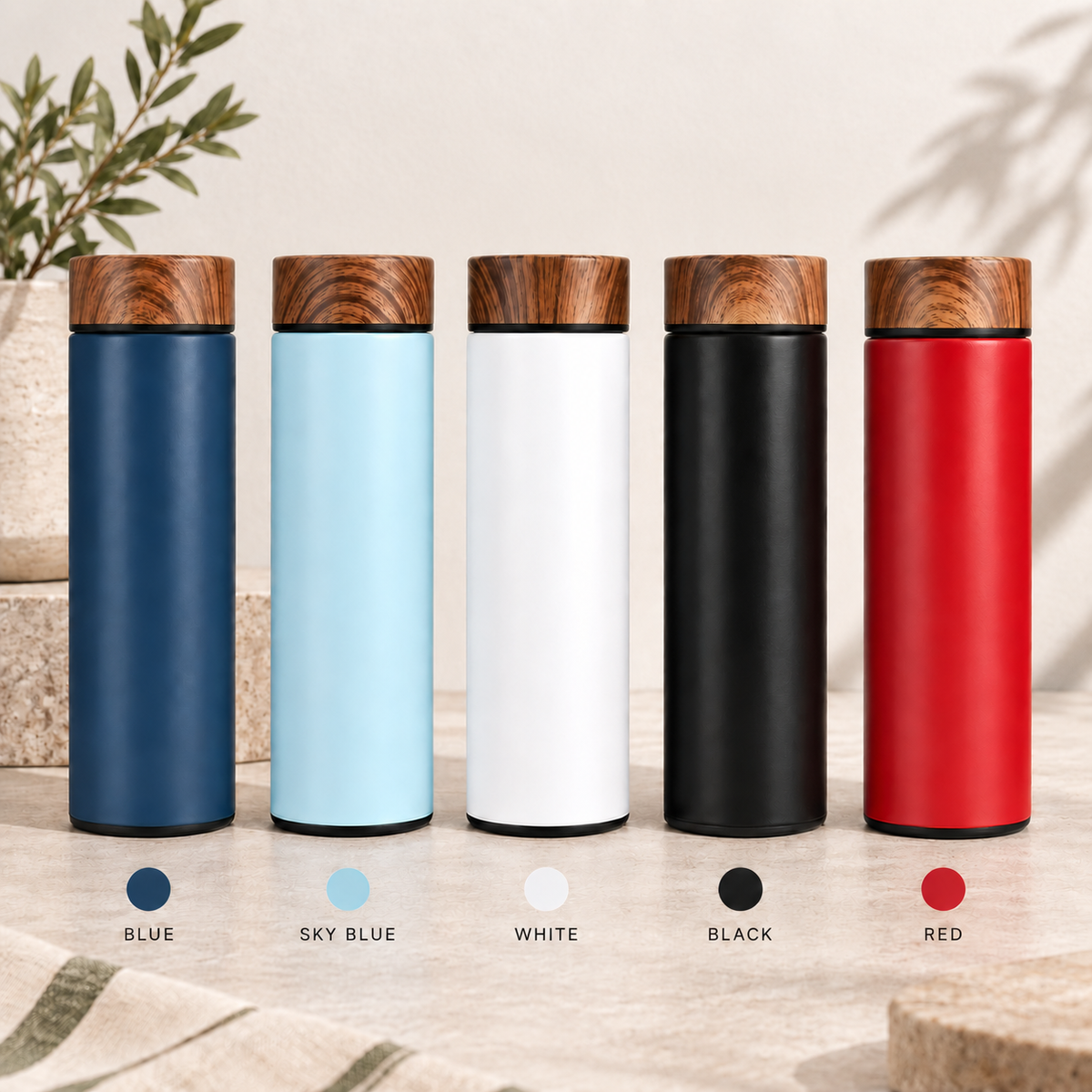 Wood-Grain Lid Vacuum Flask