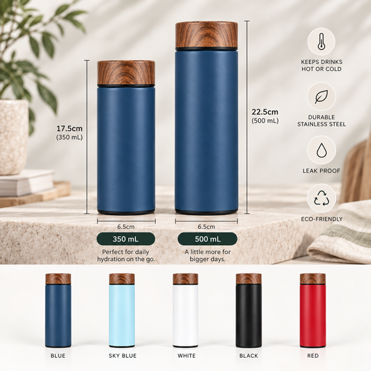 Wood-Grain Lid Vacuum Flask