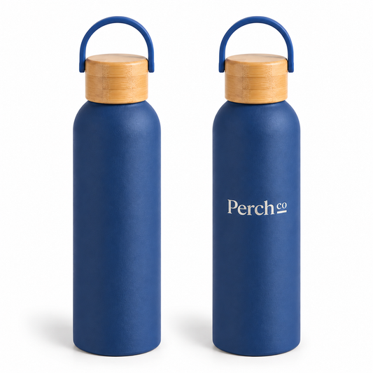 Front and back view of the 500ml bamboo lid water bottle, blank and branded