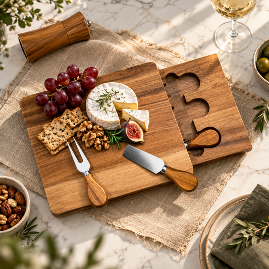 Acacia Cheese Board with Hidden Tool Drawer
