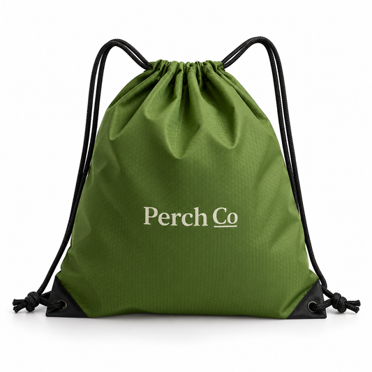 Green waterproof drawstring bag with printed logo