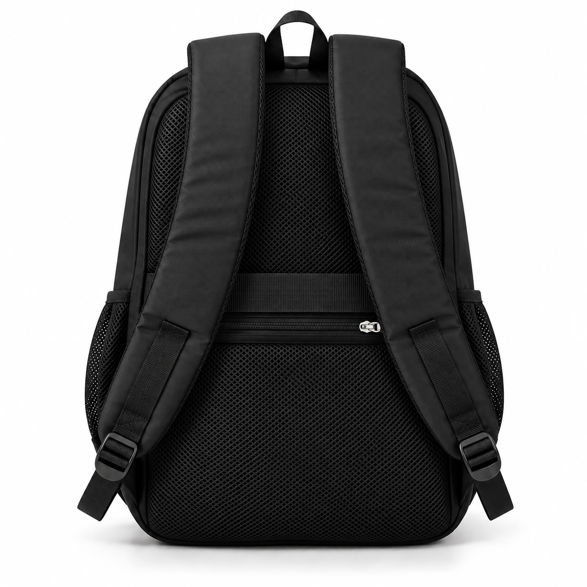 Back of the 7-pocket backpack with padded mesh panel and straps