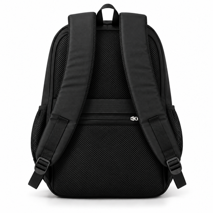 Back of the 7-pocket backpack with padded mesh panel and straps