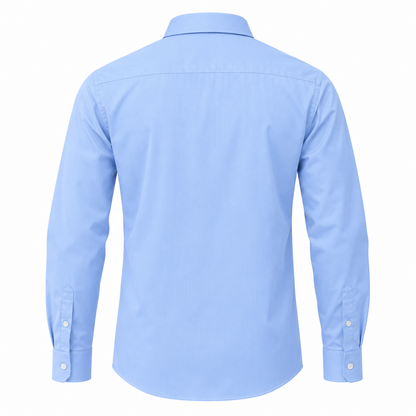 Back of the light blue cotton work shirt