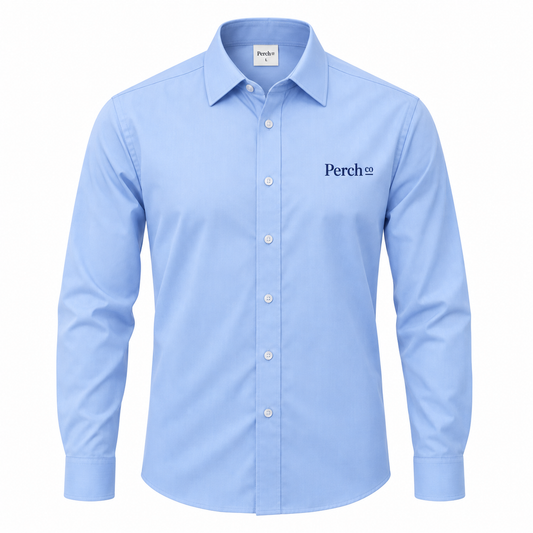 Light blue cotton work shirt with embroidered chest logo