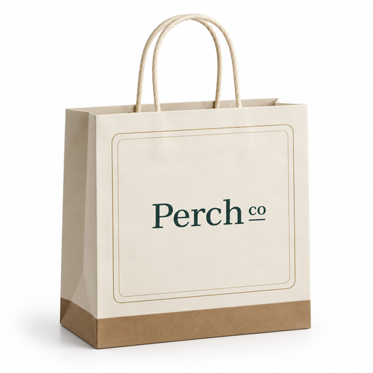 Cream paper trade show bag with kraft base and twisted handles