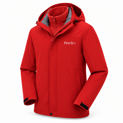 Red 3-in-1 jacket zipped, front view