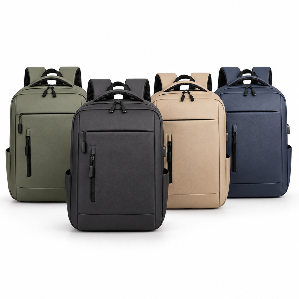 Laptop backpack in olive, black, beige and navy