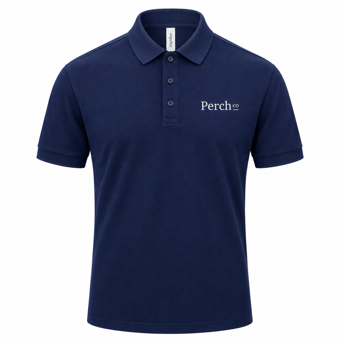 Navy 230gsm cotton polo shirt with embroidered chest logo