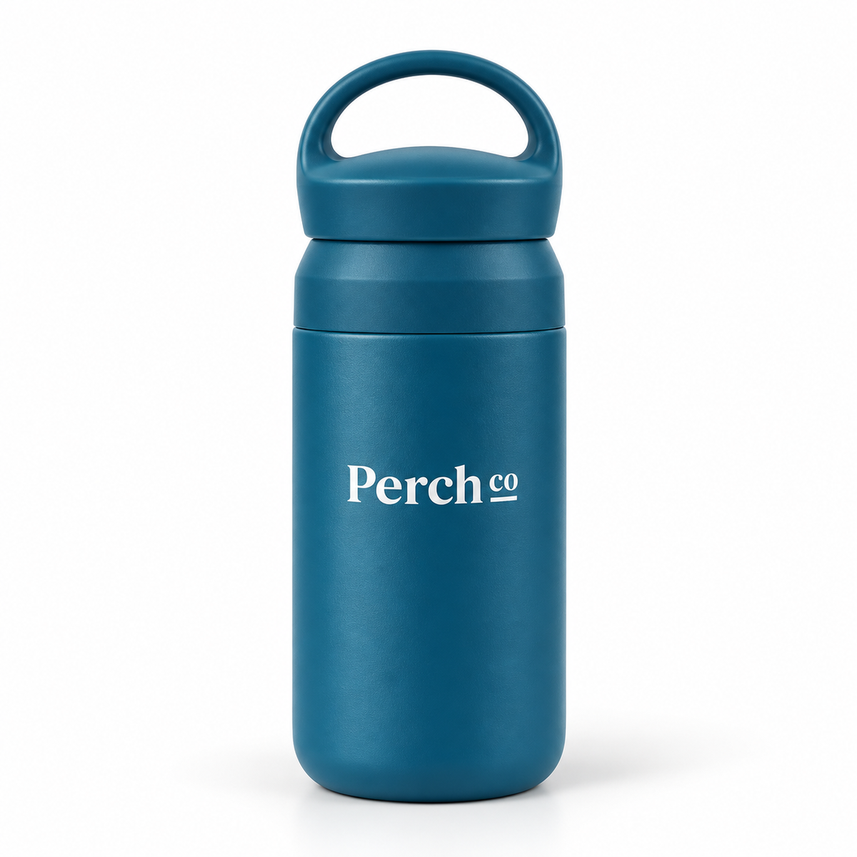 Perch Co branded Element Cup 350ml in teal with a moulded carry-loop lid
