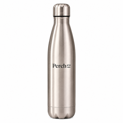 Perch Co branded 500ml contour water bottle in a brushed finish