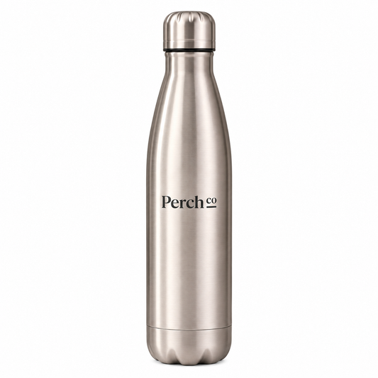 Perch Co branded 500ml contour water bottle in a brushed finish