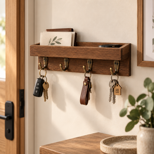 Timber Key Rack with Storage Tray