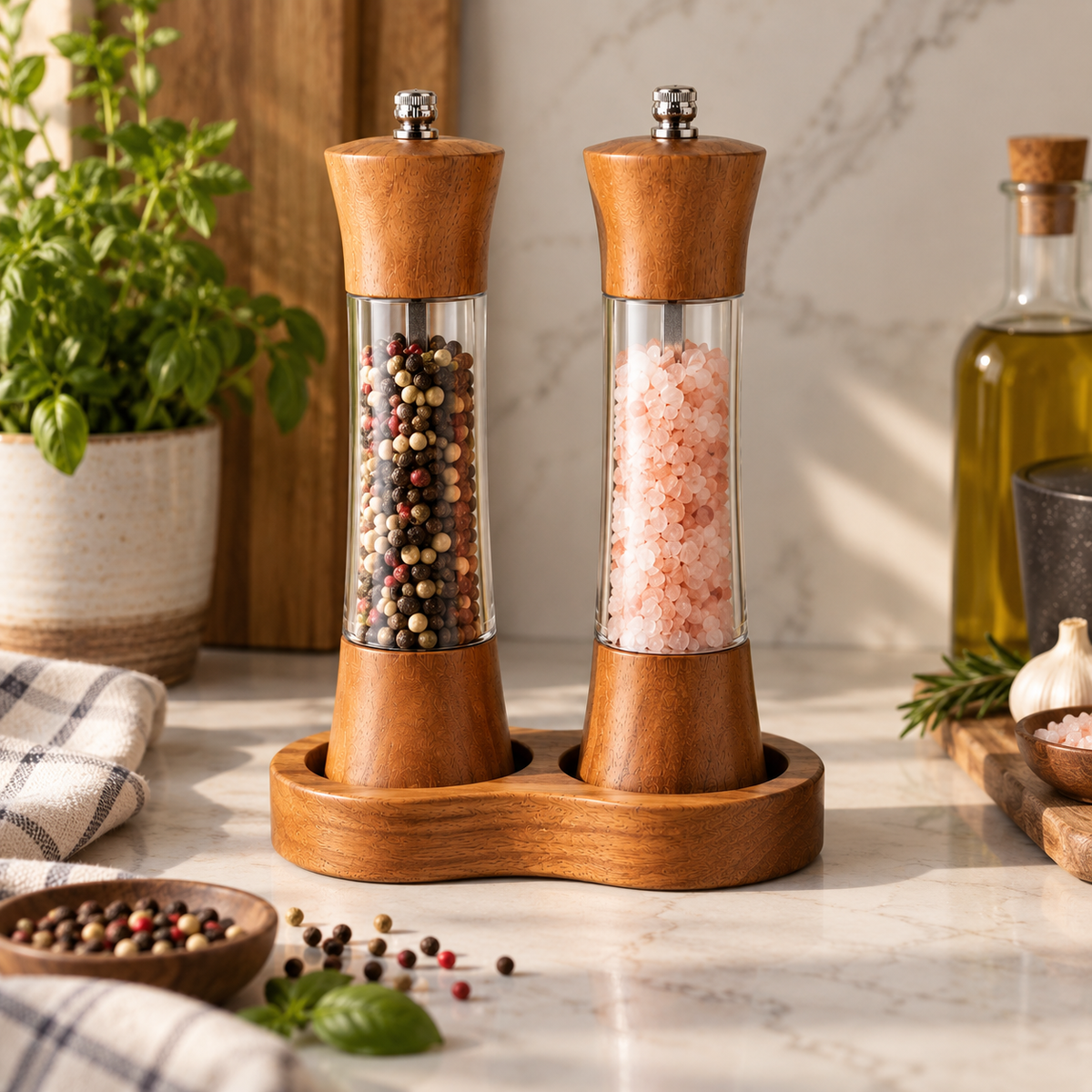 Salt & Pepper Grinder Set with Stand