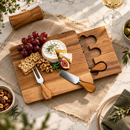 Acacia Cheese Board with Hidden Tool Drawer
