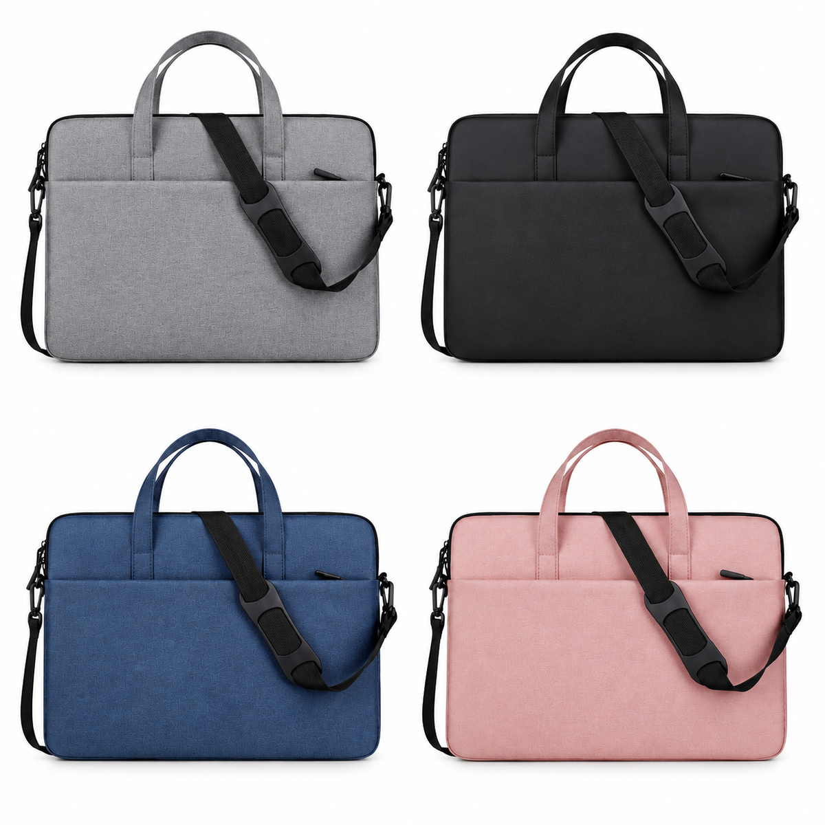 Slim laptop bag in grey, black, navy and pink