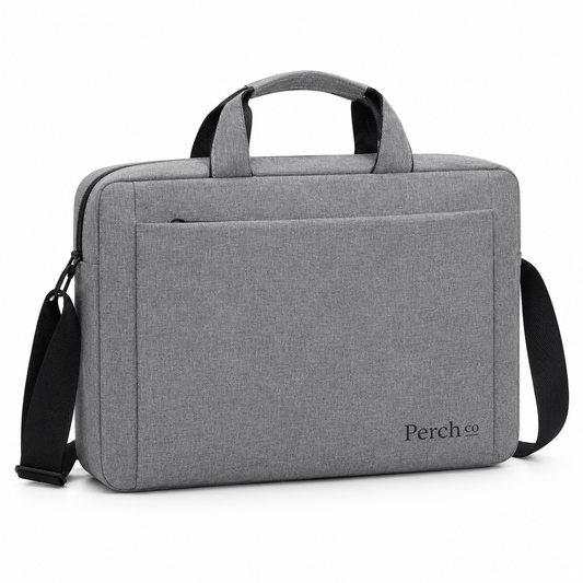 Grey minimal laptop shoulder bag with printed logo