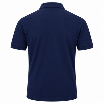 Back of the navy cotton polo shirt