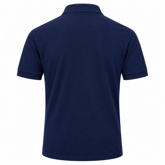 Back of the navy cotton polo shirt