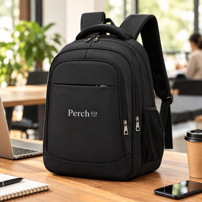 Branded 7-pocket backpack in an office